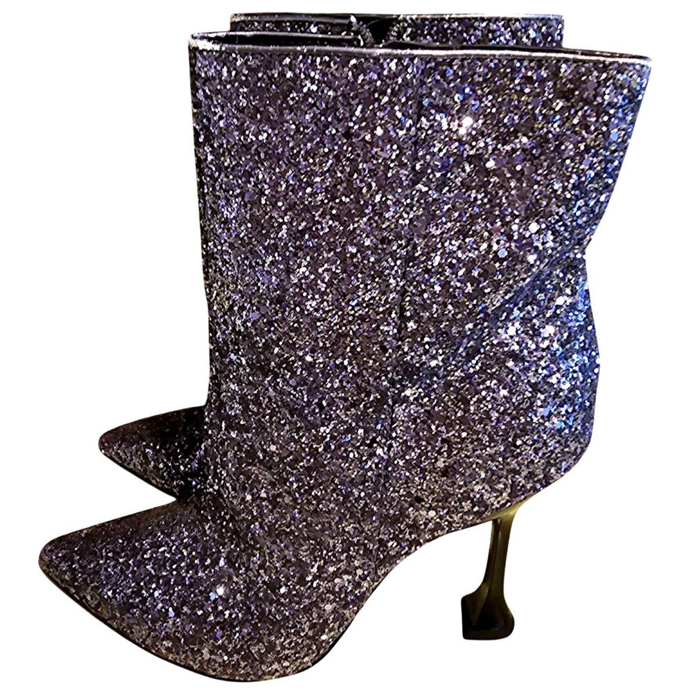 Glitter Stiletto Ankle Boots With Side Zippers And Pointed Toe Women' Size 7.5M - Picture 2 of 11